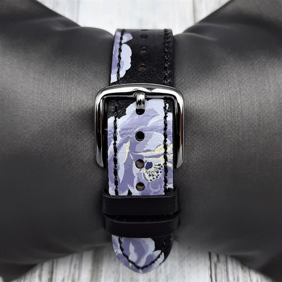 Coach Park Black Floral Print Leather Strap Watch - Picture 4 of 10